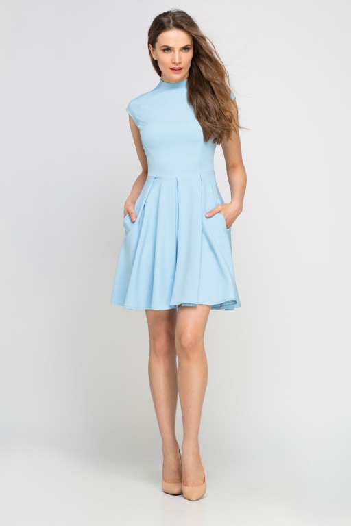 Sukienka ze stójką, SUK143 błękit
