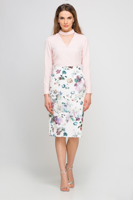 Pencil skirt with sash, SP115 flowers
