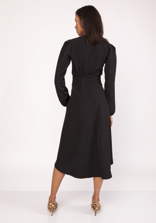 Asymetryczna, kopertowa sukienka, SUK160 czarny