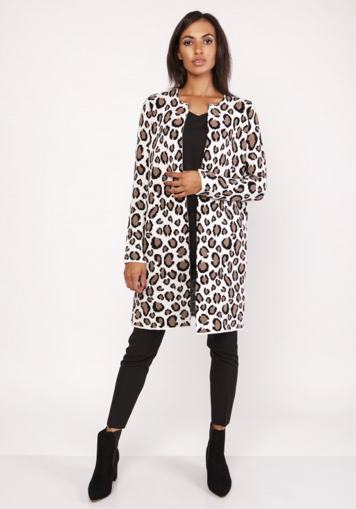 Long cardigan with a leopard pattern, SWE113 panther beige