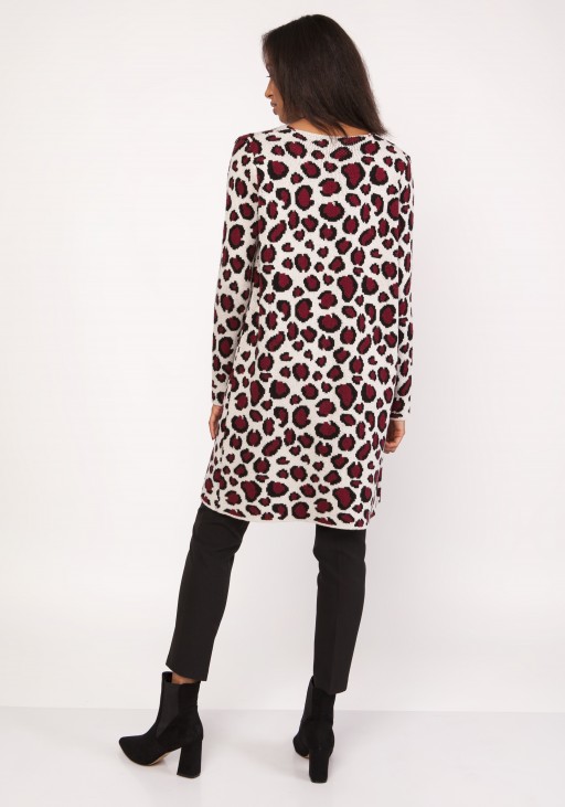 Long cardigan with a leopard pattern, SWE113 panther burgundy