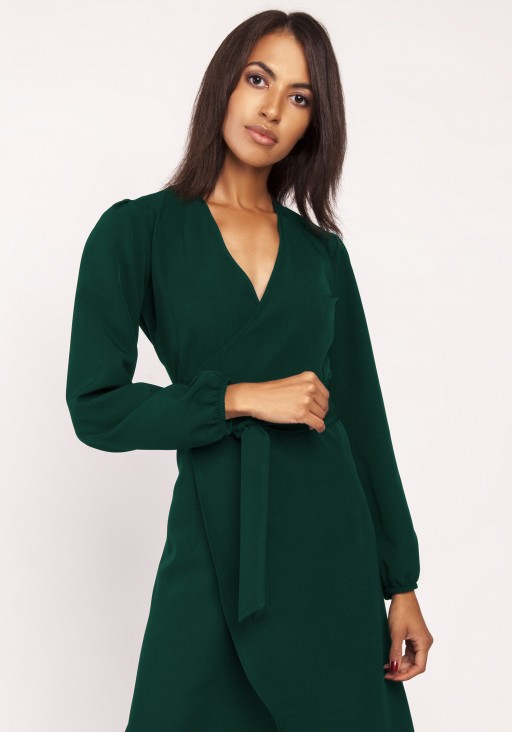 Asymetryczna, kopertowa sukienka, SUK160 zielona