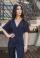 Women's overalls with decorative pleats at the front, KB114 leaves navy