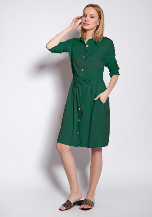Sukienka zapinana na guziki, SUK183 zielony