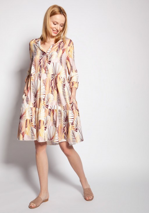 Sukienka z falbankami, SUK180 abstrakcyjne liście