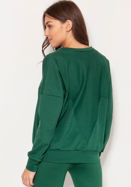 Loose sweatshirt with geometric cuts BLU148 green