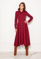 Long, shirt dress with studs SUK190 burgundy