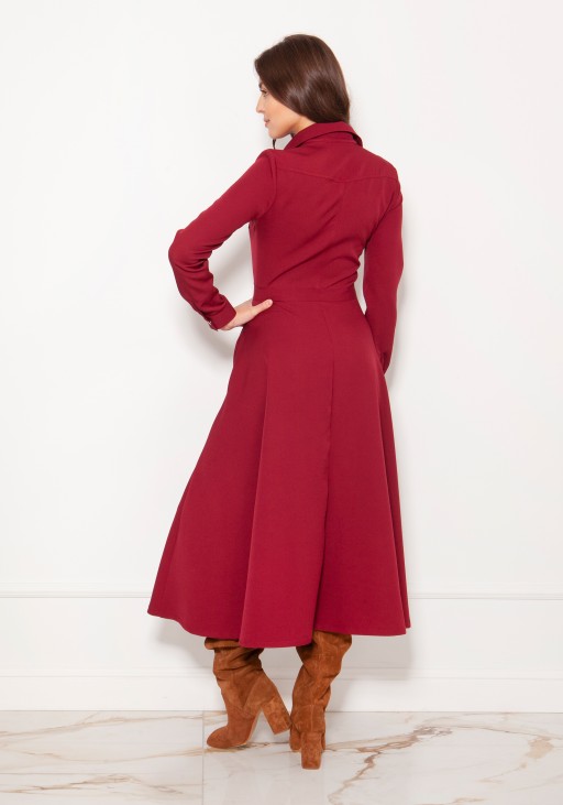 Long, shirt dress with studs SUK190 burgundy
