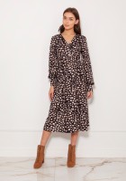 Dress with V-neck and spectacular sleeves SUK189 pattern