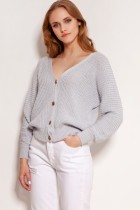 Cotton sweater with stripes and buttons, SWE142 grey