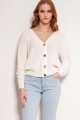 Cotton sweater with stripes and buttons, SWE142 ecru