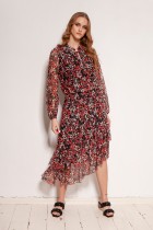 Patterned dress in mesh fabric, SUK193 red
