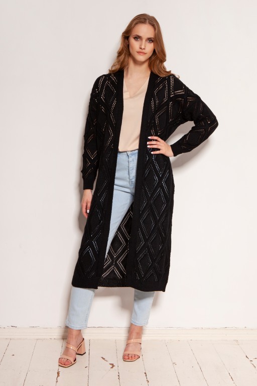 Long openwork cardigan - coat, SWE145 black