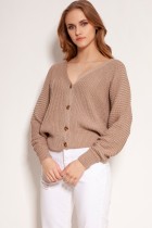 Cotton sweater with stripes and buttons, SWE142 mocca