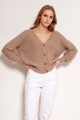 Cotton sweater with stripes and buttons, SWE142 mocca