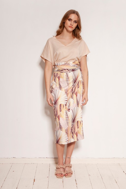 Pencil skirt tied with a sash, SP129 leaves