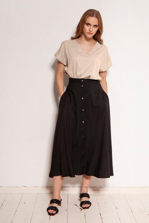 Button-down skirt, midi, SP131 black