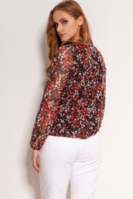 Mesh fabric blouse, BLU150 red