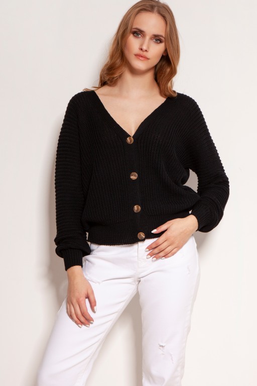 Cotton sweater with stripes and buttons, SWE142 black