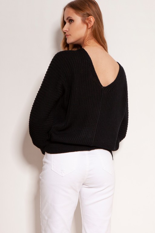 Bawełniany sweter w prążki, na guziki, SWE142 czarny