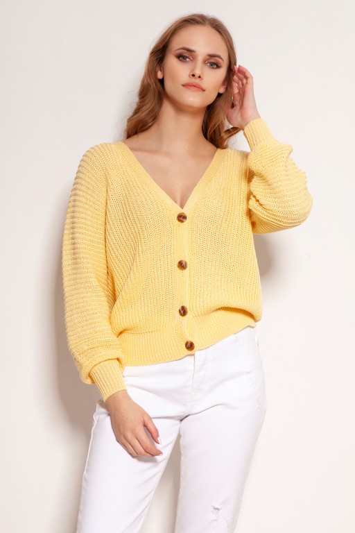 Bawełniany sweter w prążki, na guziki, SWE142 żółty