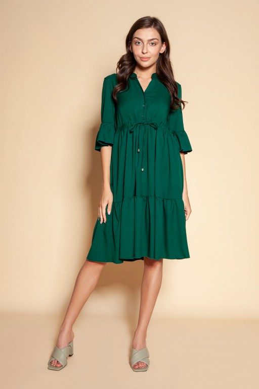Dress with frills and a drawstring, SUK197 green