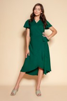 Wrap dress with an asymmetrical bottom, SUK198 green