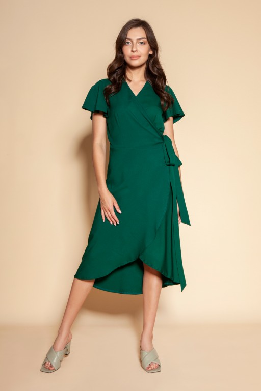 Wrap dress with an asymmetrical bottom, SUK198 green