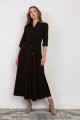Long dress with 3/4 sleeves and a drawstring, SUK205 black