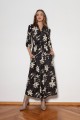 Long dress with 3/4 sleeves and a drawstring, SUK205 leaves pattern