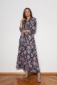 Long dress with 3/4 sleeves and a drawstring, SUK205 flowers pattern