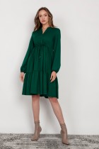Rozkloszowana sukienka z troczkiem w pasie, SUK203 zielony