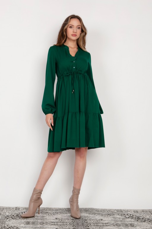 Rozkloszowana sukienka z troczkiem w pasie, SUK203 zielony