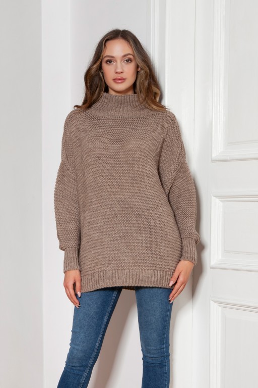 Oversized turtleneck sweater, SWE148 mocca