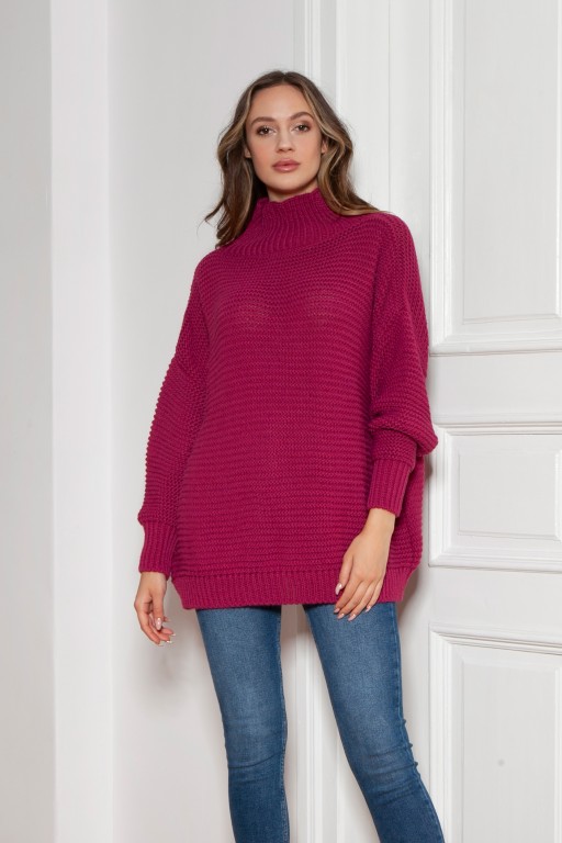 Oversized turtleneck sweater, SWE148 amaranth