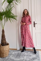 Buttoned maxi dress with a collar, SUK204 red pattern