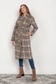 Long fleece coat with a belt, PA103 grey and pind check
