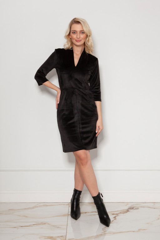 Velvet mini dress with 3/4 sleeves, SUK212 black