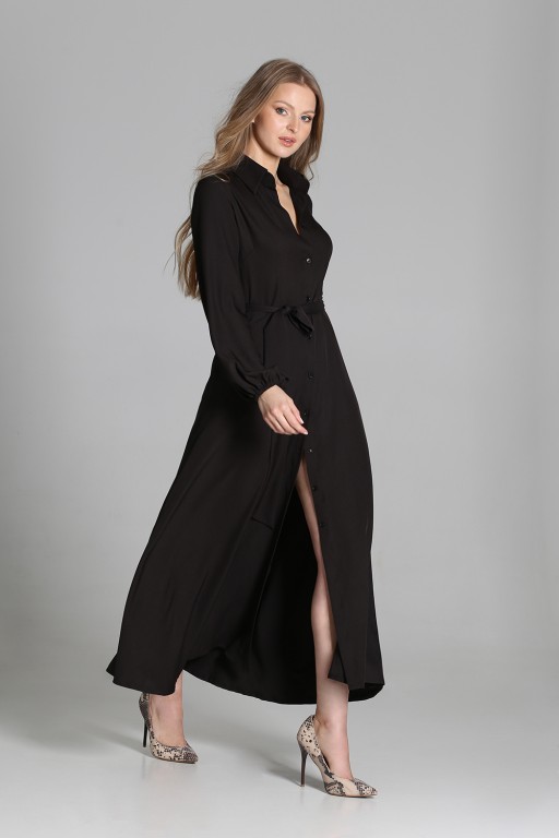 Buttoned maxi dress with a collar, SUK204 black