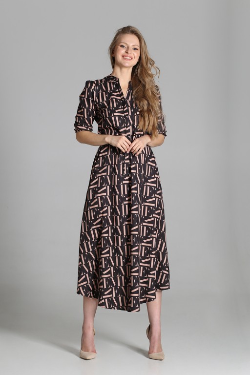 Long dress with 3/4 sleeves and a drawstring, SUK205 dark letters