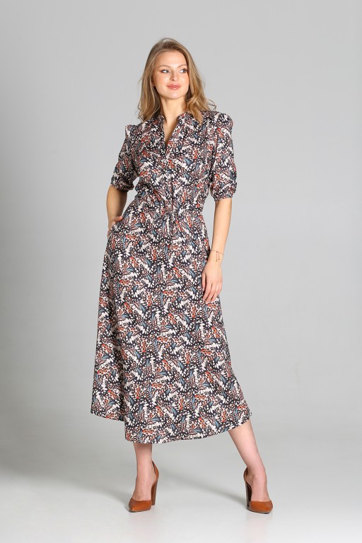 Long dress with 3/4 sleeves and a drawstring, SUK205 butterfly