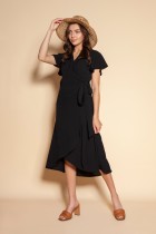 Wrap dress with an asymmetrical bottom, SUK198 black